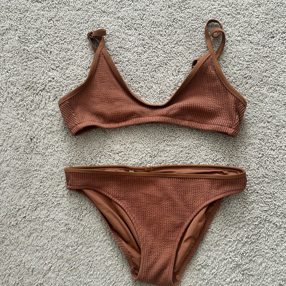 Brown Textured Bikini Set
